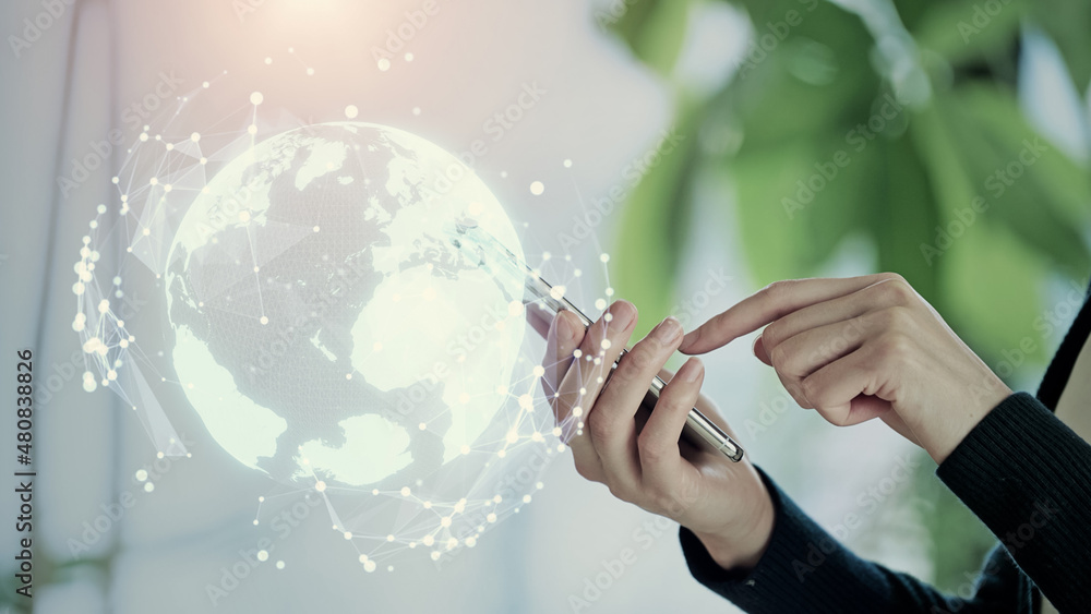 Poster Global communication network concept. Digital transformation.