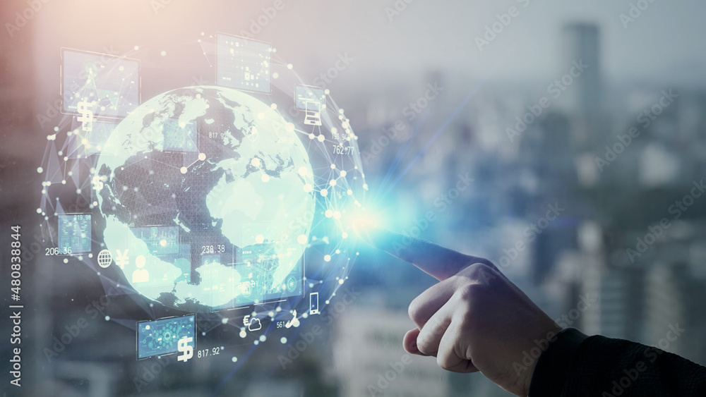 Poster Global communication network concept. Digital transformation.