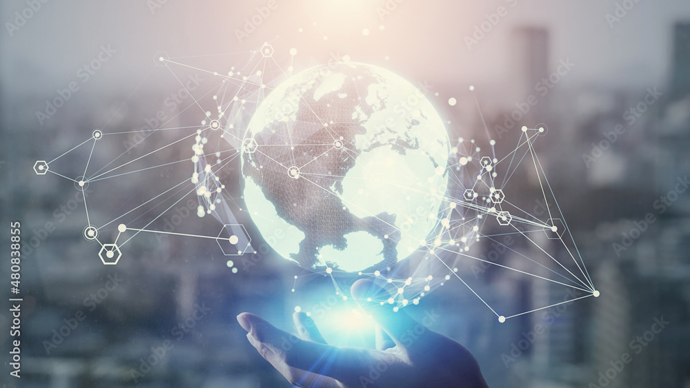 Poster Global communication network concept. Digital transformation.