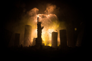 Nuclear war concept. Explosion of nuclear bomb. Creative artwork decoration in dark.