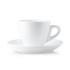 White coffee cup with saucer on white background
