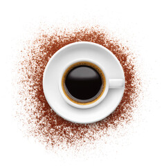 Coffee powder with saucer on white background
