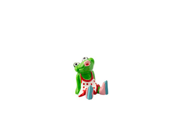 Frog figure plastic toy on a white isolated background