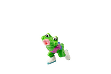 Frog figure plastic toy on a white isolated background