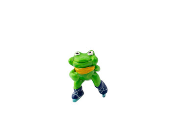 Frog figure plastic toy on a white isolated background