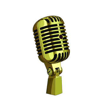 Vintage golden retro michrophone realistic. Old school hanging mic vector  illustration. Classic style metallic microphone. Voice recorder. Sound  technology on white background Stock Vector | Adobe Stock