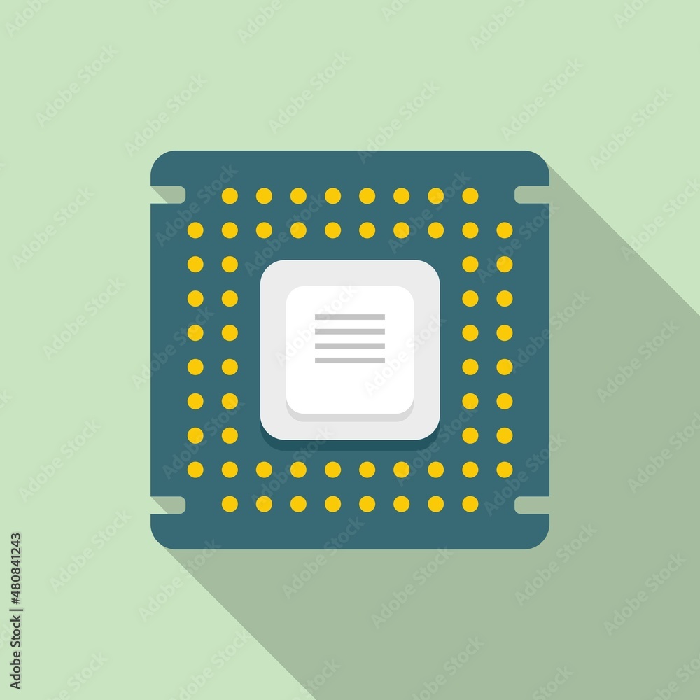 Poster processor icon flat vector. cpu chip
