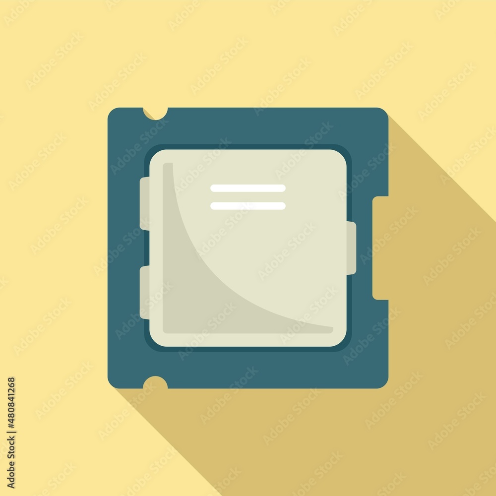 Poster processor chip icon flat vector. circuit cpu