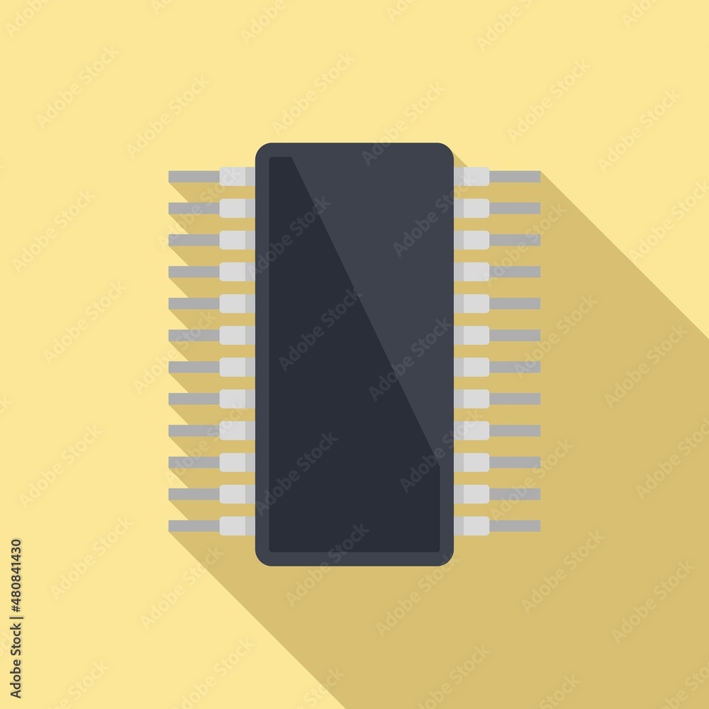Poster processor technology icon flat vector. cpu circuit
