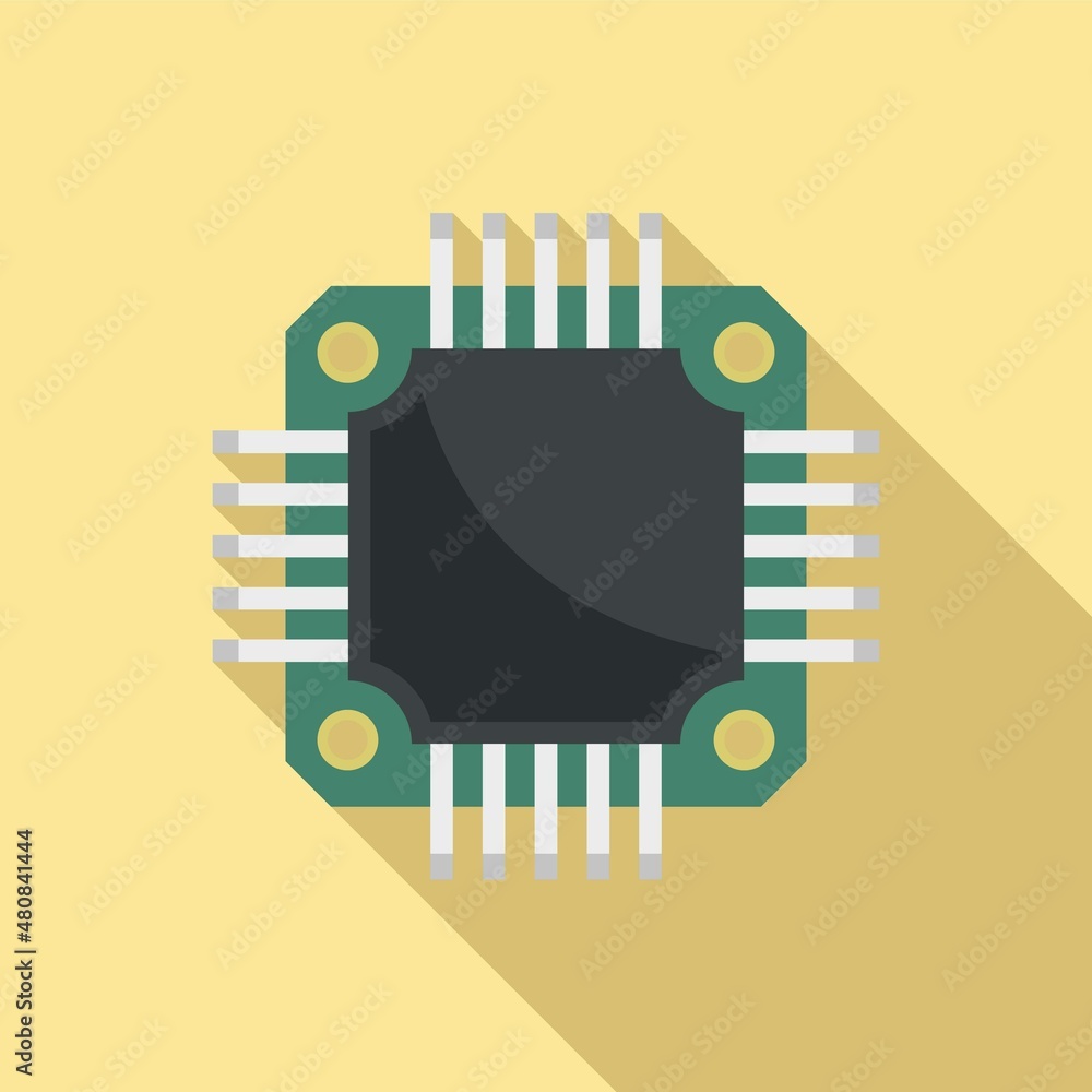 Poster microchip icon flat vector. cpu circuit