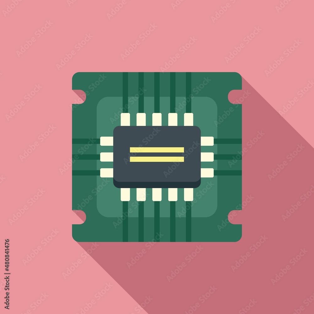 Poster hardware cpu icon flat vector. chip circuit