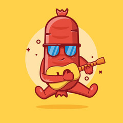 cool sausage food character mascot playing guitar isolated cartoon in flat style design