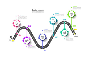 Timeline infographic  flat business template circle colorful with 6 step