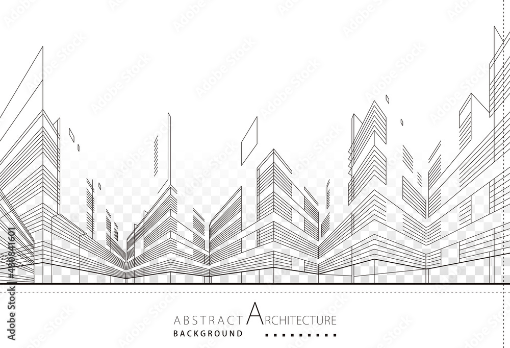 Aufkleber 3d illustration linear drawing. imagination architecture urban building design, architecture modern 