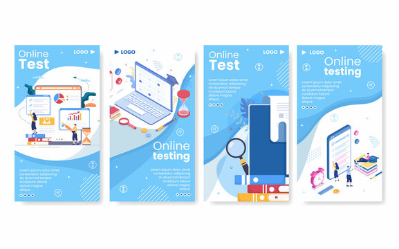 Online Testing Course Stories Template Flat Design Illustration Editable of Square Background for Social media, E-learning and Education Concept