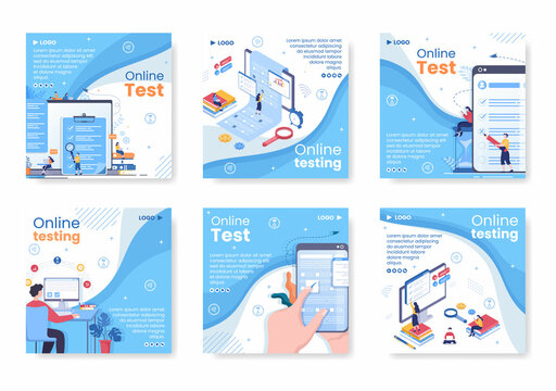 Online Testing Course Post Template Flat Design Illustration Editable of Square Background for Social media, E-learning and Education Concept
