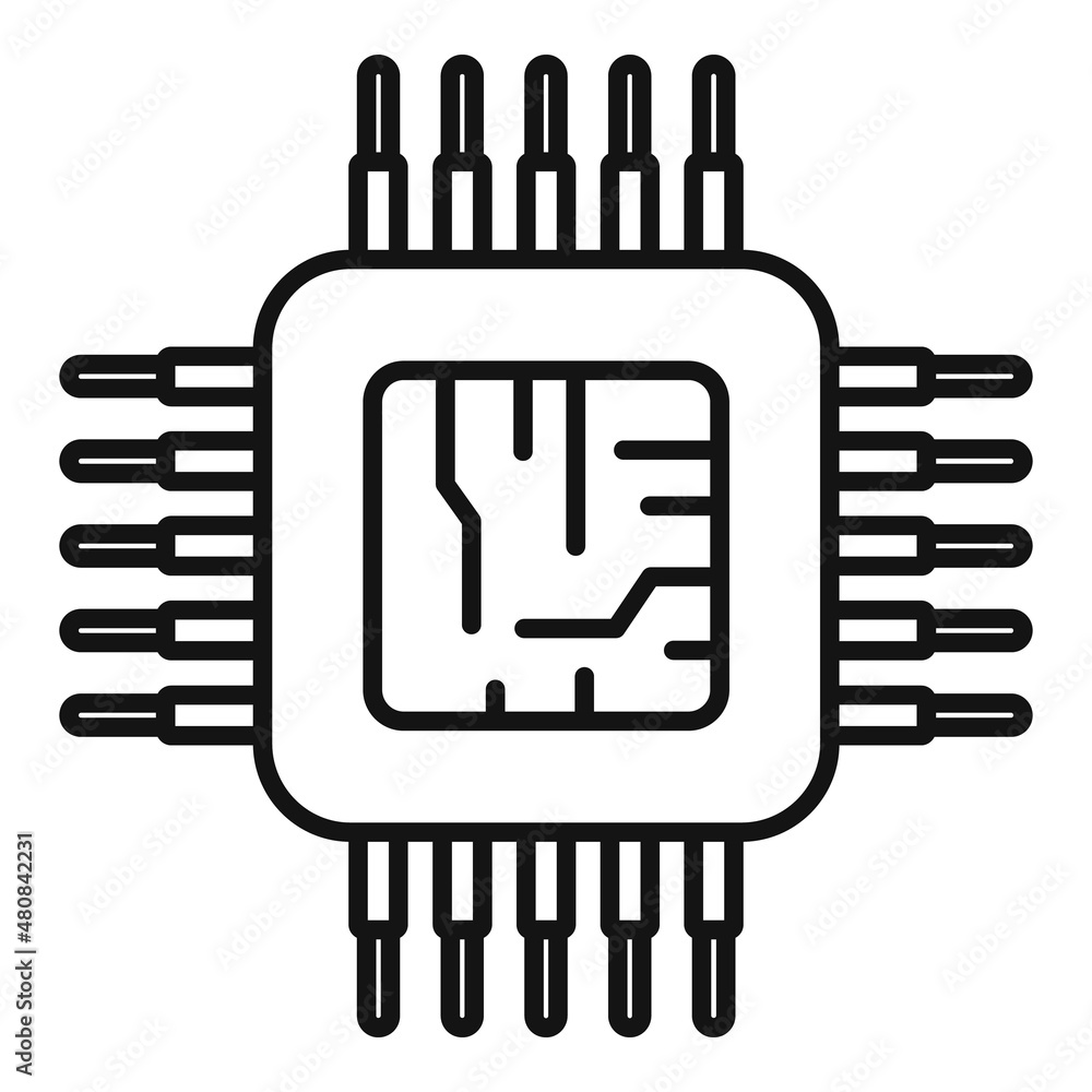 Poster micro cpu icon outline vector. computer digital