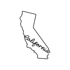 California US state outline map with the handwritten state name. Continuous line drawing of patriotic home sign. A love for a small homeland. T-shirt print idea. Vector illustration.