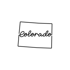 Colorado US state outline map with the handwritten state name. Continuous line drawing of patriotic home sign. A love for a small homeland. T-shirt print idea. Vector illustration.