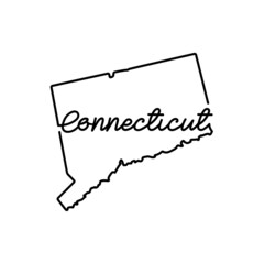 Connecticut US state outline map with the handwritten state name. Continuous line drawing of patriotic home sign. A love for a small homeland. T-shirt print idea. Vector illustration.