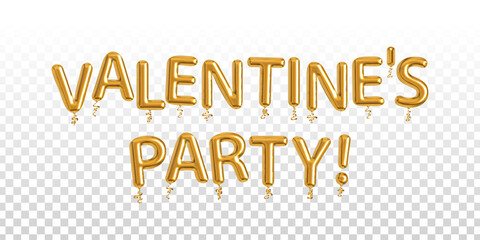 Vector realistic isolated golden balloon text of Valentine's Party on the transparent background.