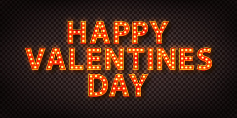 Vector realistic isolated marquee retro text of Happy Valentine's Day for decoration and covering on the transparent background.