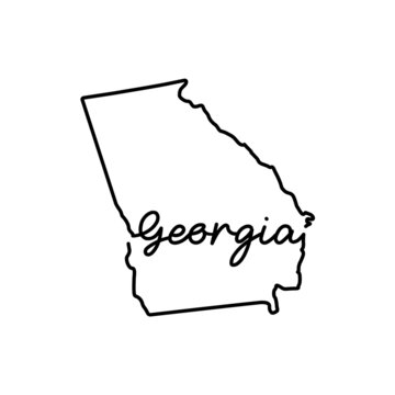 Georgia US state outline map with the handwritten state name. Continuous line drawing of patriotic home sign. A love for a small homeland. T-shirt print idea. Vector illustration.