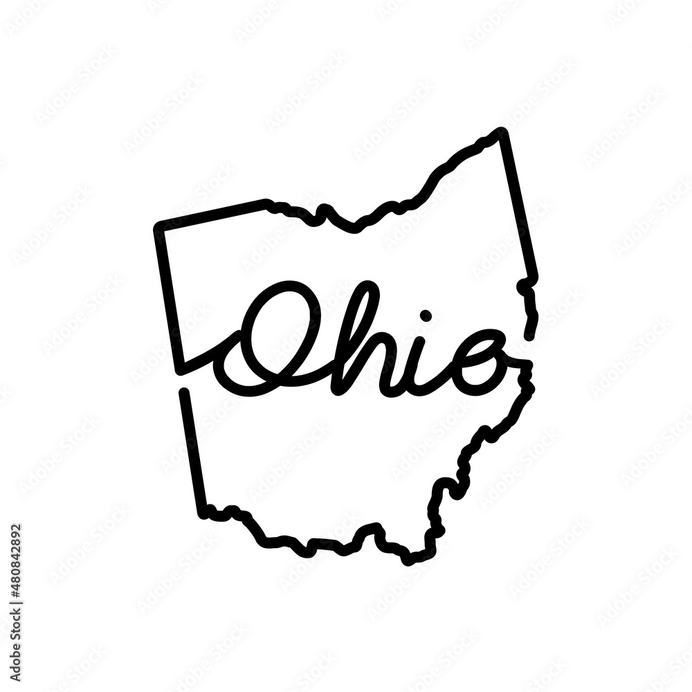 Poster ohio us state outline map with the handwritten state name. continuous line drawing of patriotic home