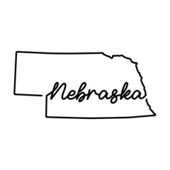 Nebraska US state outline map with the handwritten state name. Continuous line drawing of patriotic home sign. A love for a small homeland. T-shirt print idea. Vector illustration.
