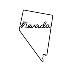 Nevada US state outline map with the handwritten state name. Continuous line drawing of patriotic home sign. A love for a small homeland. T-shirt print idea. Vector illustration.