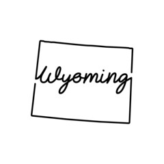 Wyoming US state outline map with the handwritten state name. Continuous line drawing of patriotic home sign. A love for a small homeland. T-shirt print idea. Vector illustration.