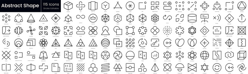 Abstract outline icon set. Editable stroke thin line icons Collection contains such Icons as export, sphere, refraction, association, display, badge, symmetry and more - obrazy, fototapety, plakaty