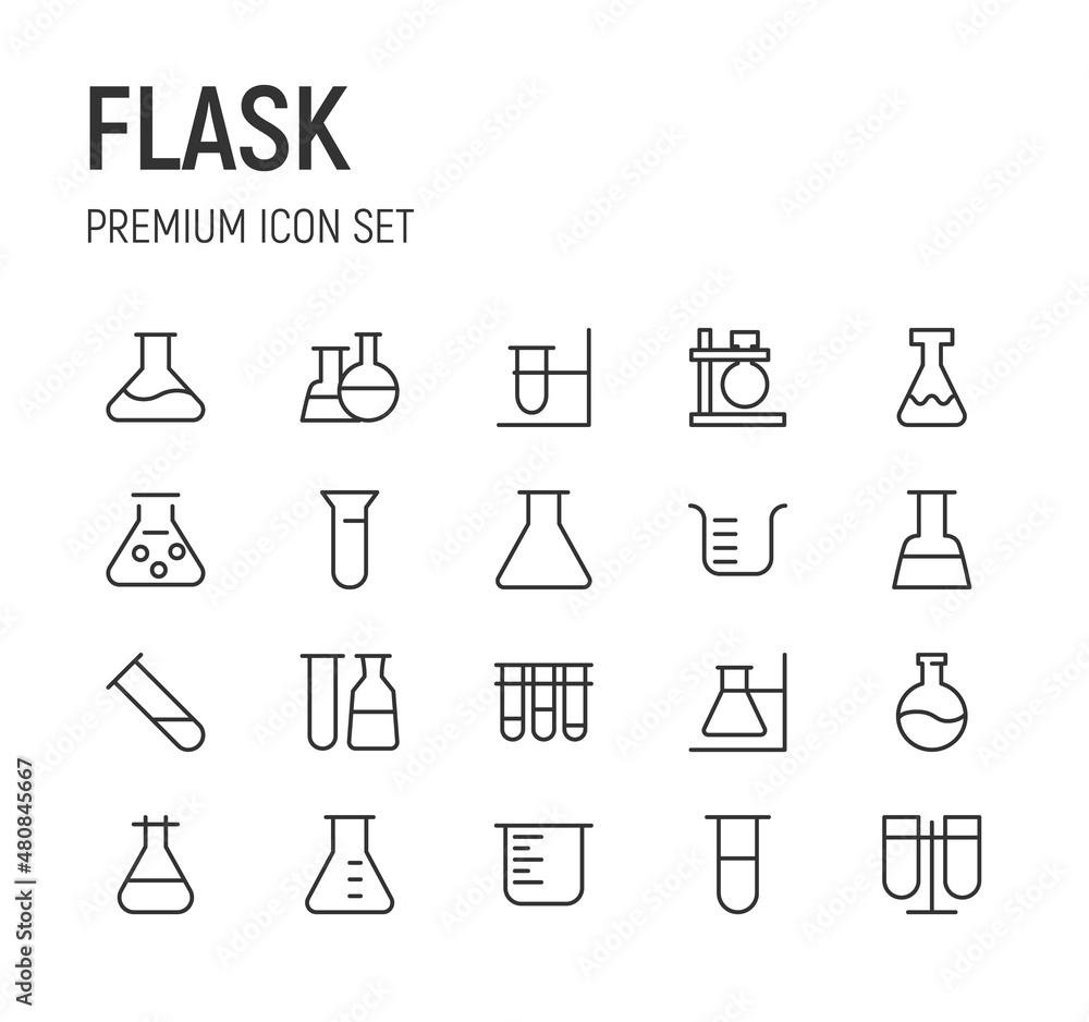Poster set of flask line icons.