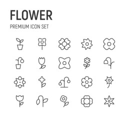 Set of flower line icons.