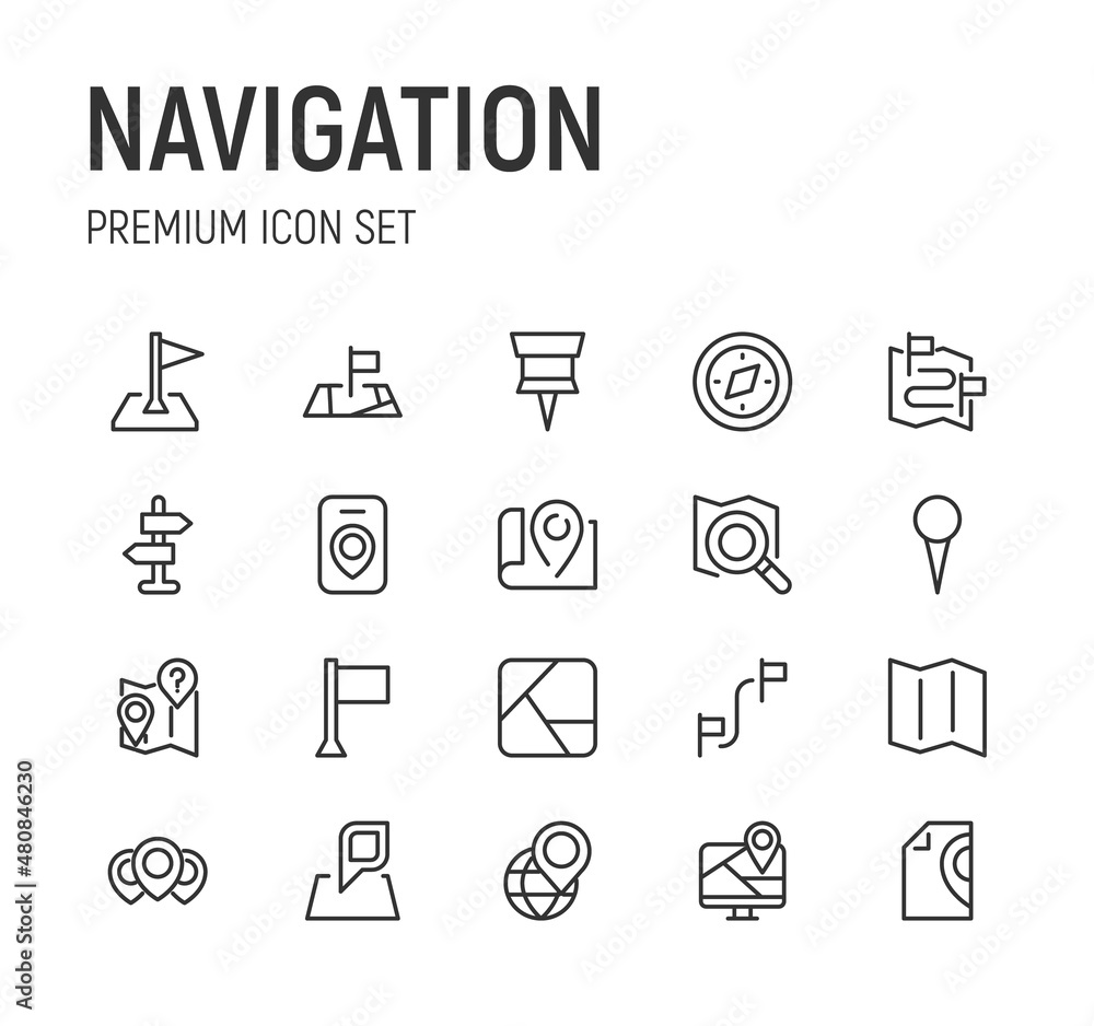 Poster set of navigation line icons.