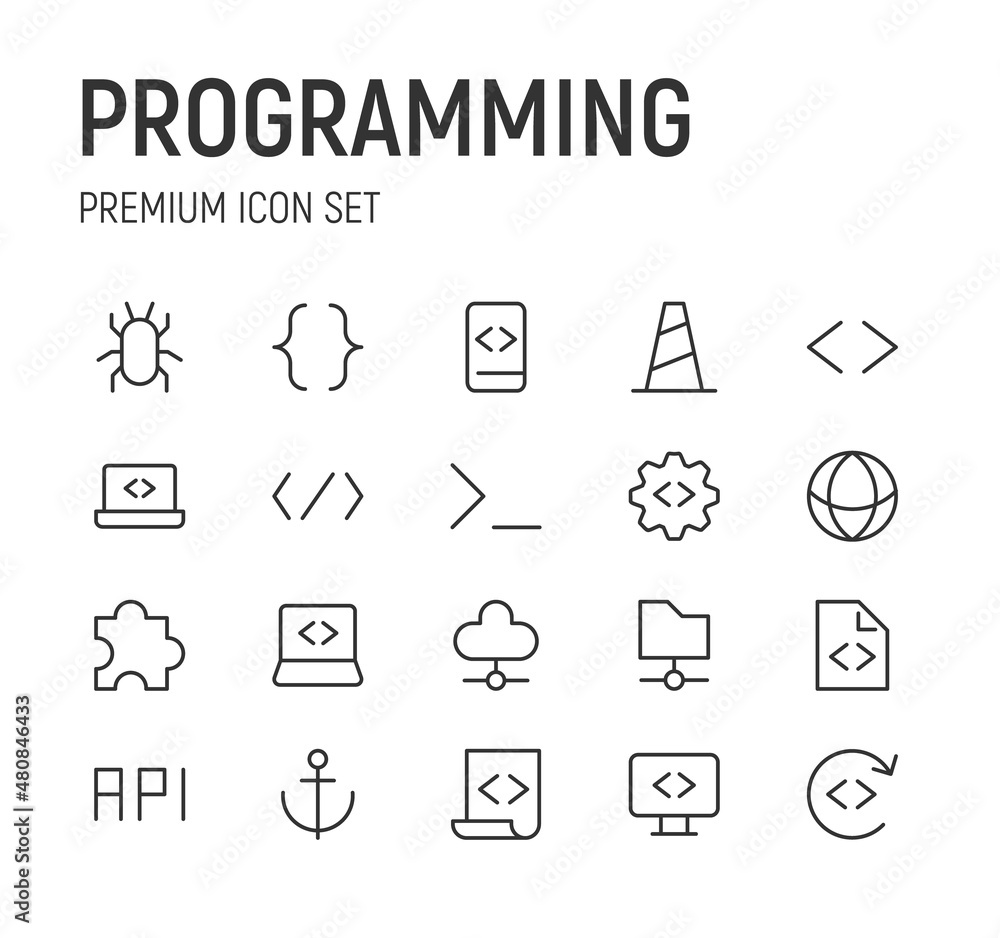 Poster set of programming line icons.