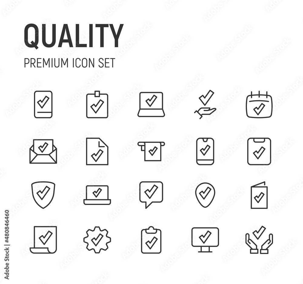 Poster set of quality line icons.