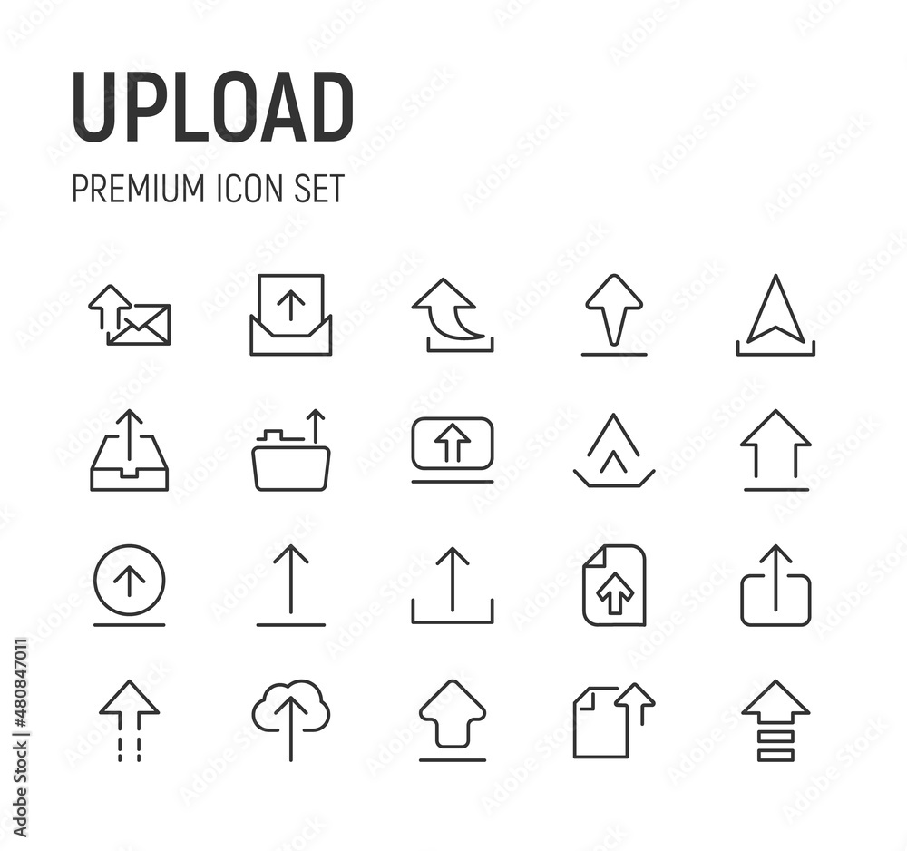 Poster set of upload line icons.