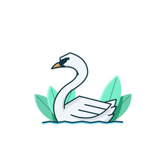 Adorable White Swan Goose Duck Swim Animal Vector Cartoon