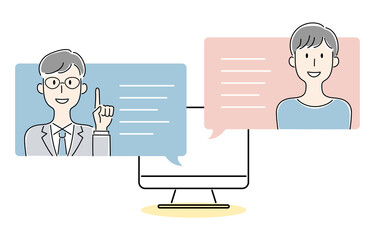 手描き風・オンラインで会話する男性のベクターイラスト