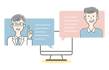 手描き風・オンラインで会話する男性のベクターイラスト