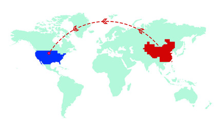 From China to USA line Concept. United State and China Travel Line. Business, trade, and Aviation Concept  