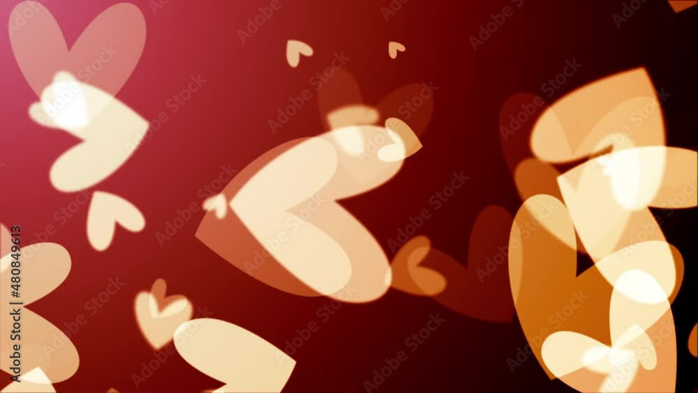 Poster abstract loop flowing up cartoon glow yellow heart isolated on red background. animation for valenti