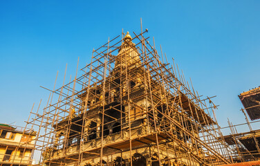 Rebuilding Krishna Mandir, Durbar Square, Patan, Nepal, following the 2015 earthquake