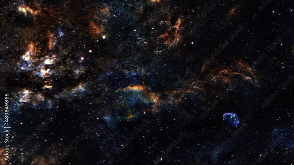 Poster seamless loop galaxy exploration through outer space towards glowing central cygnus sky scape milky 
