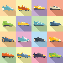 Football boots icons set flat vector. Soccer boot
