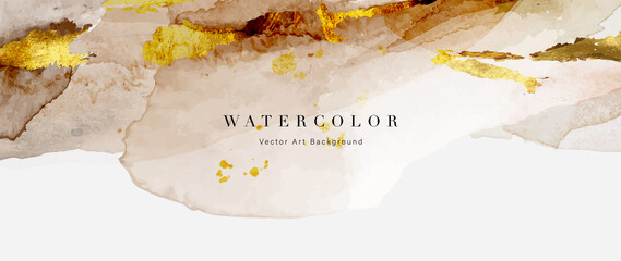Luxury gold abstract watercolor art background vector. Marble digital arts design with golden glitter and watercolor brush texture. Vector illustration for prints, wall art, invitation and wallpaper.