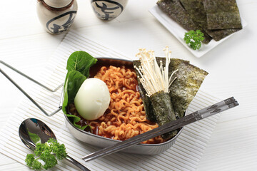 Korean Spicy Instant Ramyeon with Laver Nori and Sesame Seed