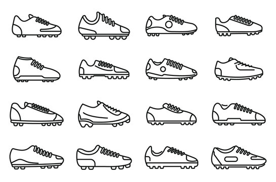 Football boots icons set outline vector. Soccer boot