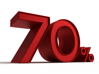 Isolated Three Dimensional Alphabet 70% in Red Color, 3D Render Illustration.